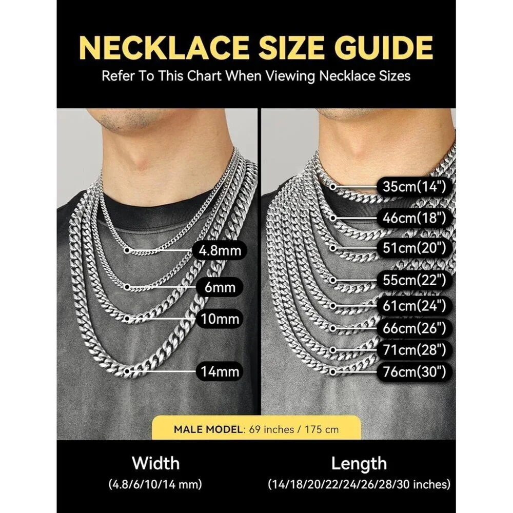Miami Cuban Link Chain Necklace for Men Stainless Steel or Gold Plated Hip Hop